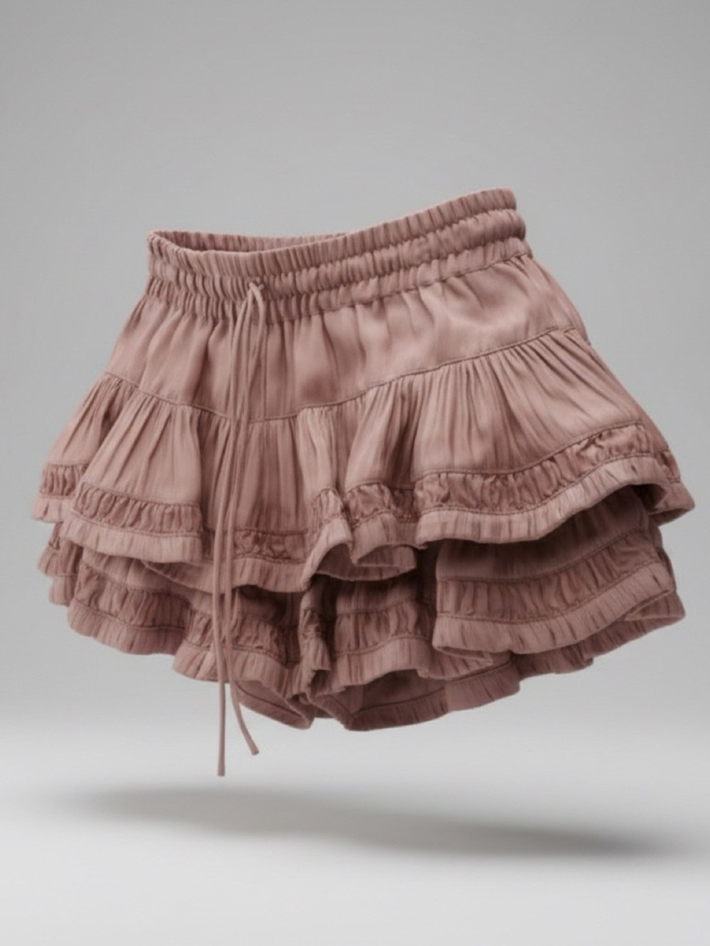Flannel Amal Habotai Frill Tiered Skirt/Skorts in Dusty Rose